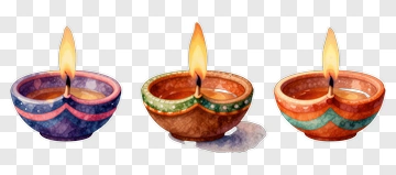 Three Diyas With Flames PNG