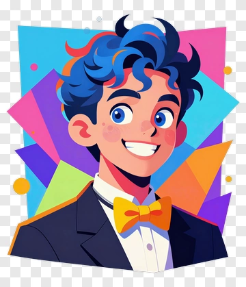 Young Man With Curly Hair And Bow Tie PNG