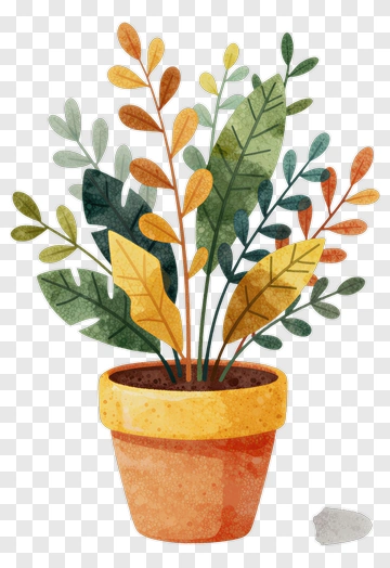 Watercolor Potted Plant With Varied Leaves PNG