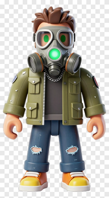 Figurine With Gas Mask And Outfit PNG