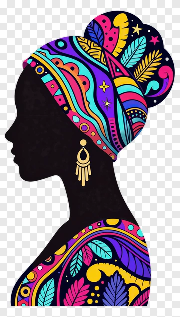 Vibrant Woman Silhouette With Headwrap PNG