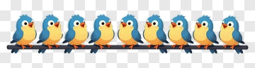 Row Of Cartoon Birds On A Branch PNG