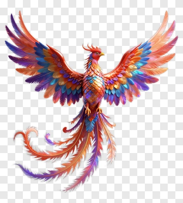 Vibrant Phoenix Soaring With Rainbow Feathers PNG