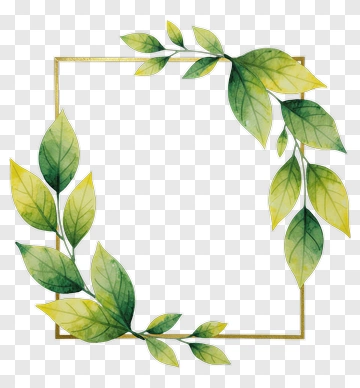 Watercolor Leaf Frame With Gold Border PNG