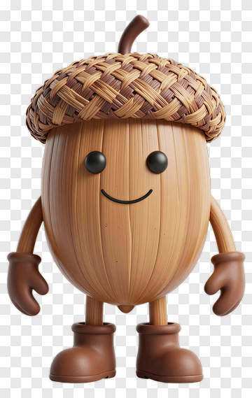 Smiling Acorn Character With Woven Cap PNG