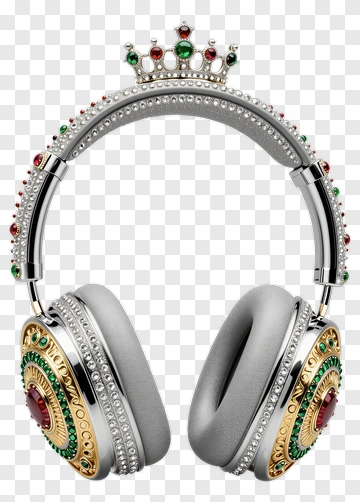 Luxury Headphones With Crown And Gemstones PNG