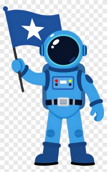Blue Astronaut Holding Star Flag PNG
