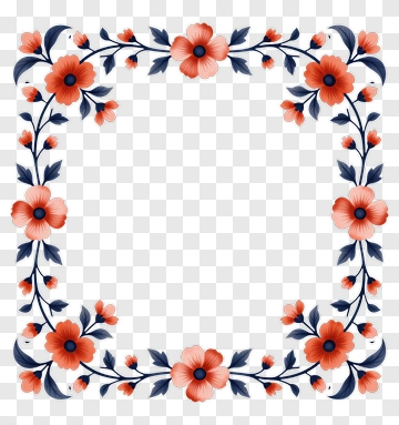 Floral Border With Orange And Blue Flowers PNG