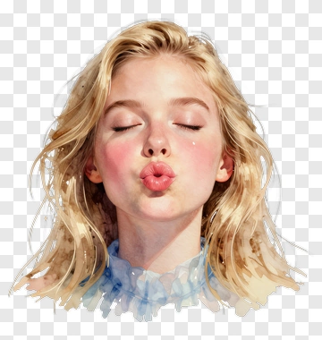Watercolor Portrait Of A Girl Blowing A Kiss PNG