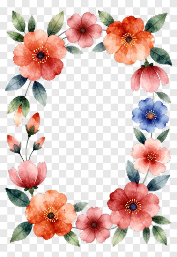 Watercolor Floral Frame Design PNG