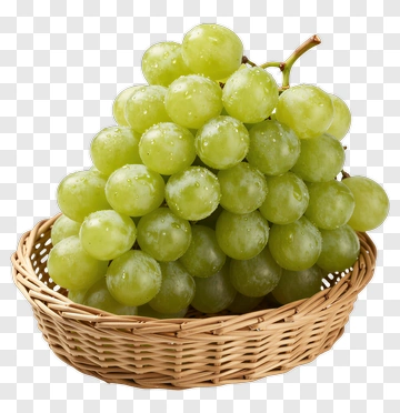 Fresh Green Grapes In Woven Basket PNG