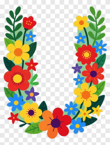 Floral Letter U Design PNG