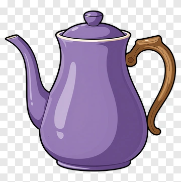 Purple Teapot With Wooden Handle PNG