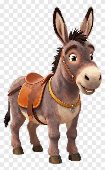 Friendly Cartoon Donkey With Saddle PNG
