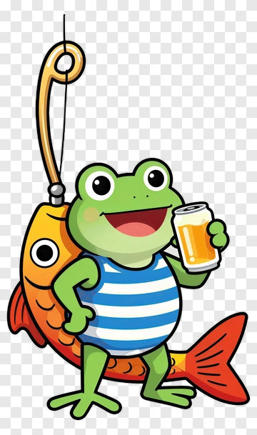 Frog With Fish And Beer Can PNG