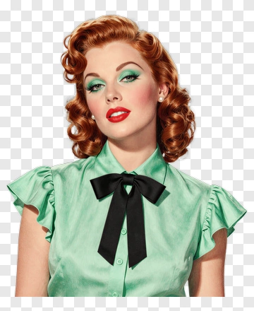 Vintage Pinup Woman In Green Blouse PNG