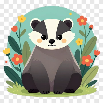 Cute Badger With Flowers PNG