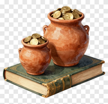 Two Terracotta Pots Filled With Gold Coins PNG