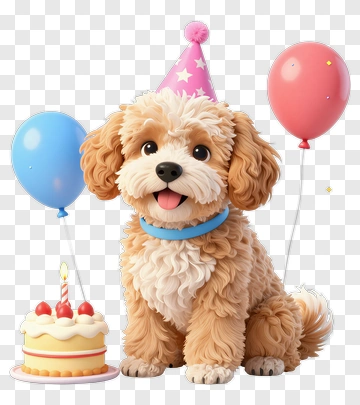 Happy Birthday Dog With Cake And Balloons PNG