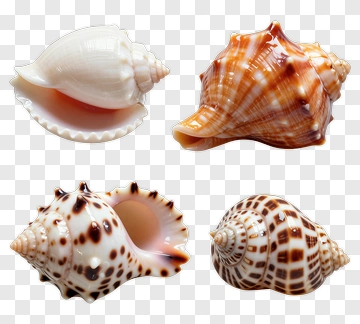 Four Different Seashells PNG