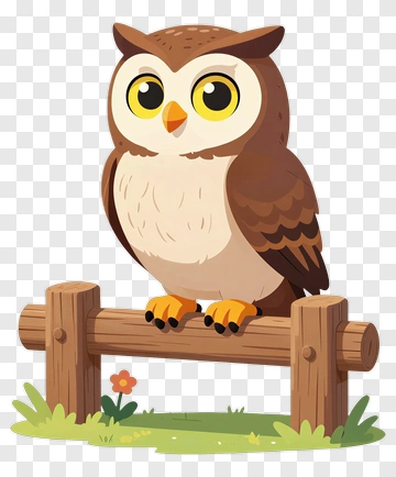 Cute Owl Perched On Wooden Fence PNG