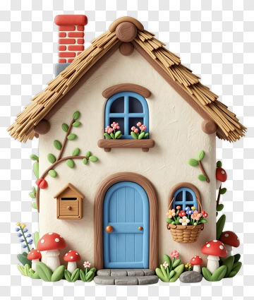 Toy House With Mushrooms And Flowers PNG