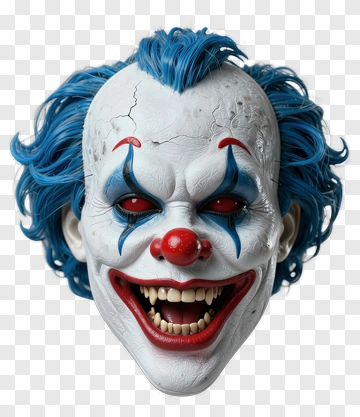 Clown Mask With Blue Hair And Red Nose PNG