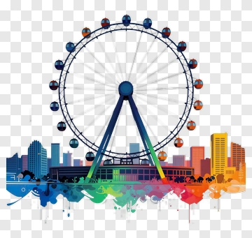 Ferris Wheel Over Cityscape PNG