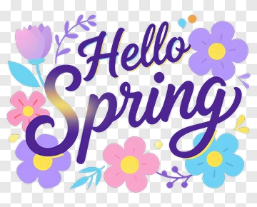 Hello Spring Text With Flowers PNG