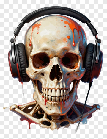 Skull Wearing Headphones PNG
