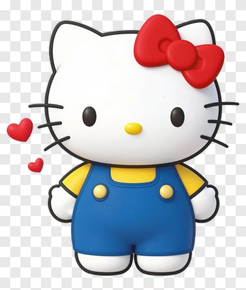 Hello Kitty With Red Bow And Blue Overalls PNG