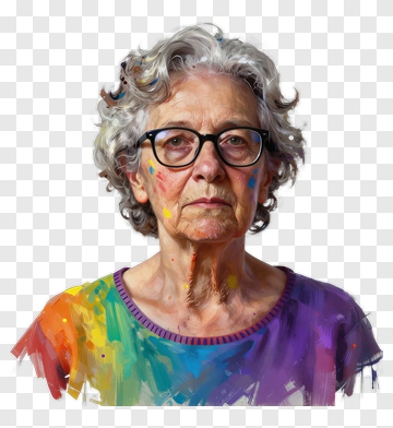 Elderly Artist With Paint Splatters PNG