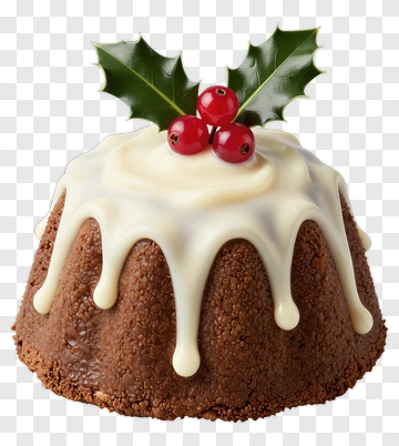 Christmas Pudding With Holly And Berries PNG
