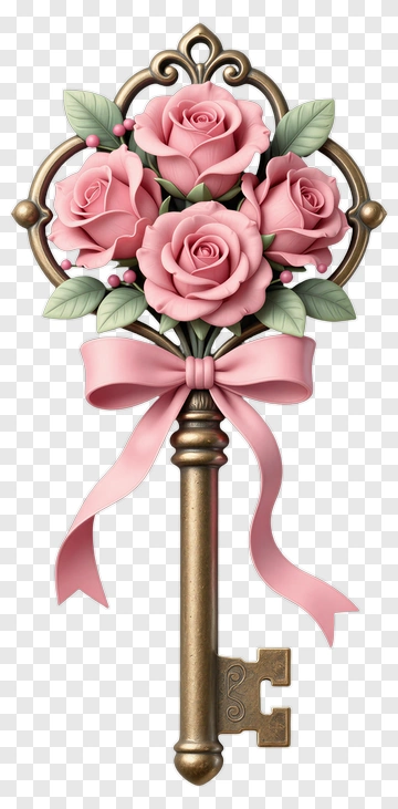 Key With Pink Roses And Bow PNG