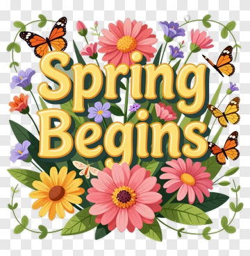Spring Begins With Flowers And Butterflies PNG