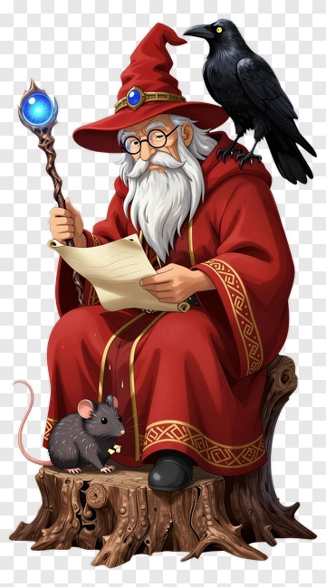 Wizard With Crow And Mouse PNG