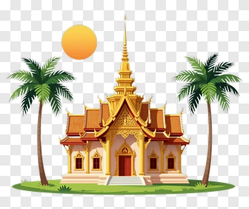 Golden Thai Temple With Palm Trees PNG