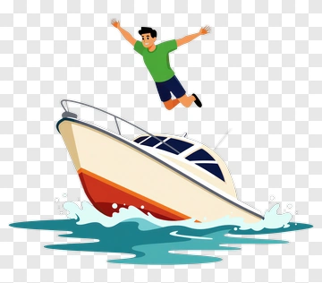Man Jumping From Tilting Boat PNG