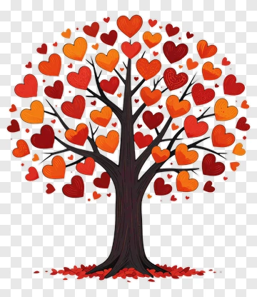 Heart Tree With Red And Orange Leaves PNG