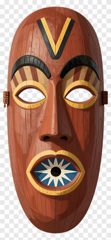 Traditional Wooden Tribal Mask PNG