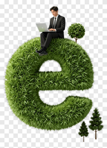 Man Working On Laptop Sitting On Grass Letter E PNG