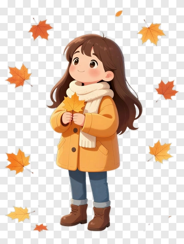 Girl Holding Autumn Leaf PNG