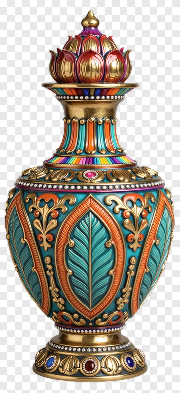 Decorative Vase With Lotus Motif PNG