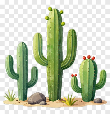 Group Of Desert Cacti With Red Berries PNG