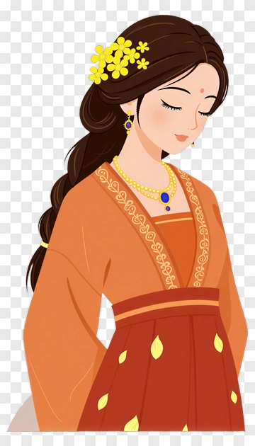Woman In Traditional Attire With Flower Hair Ornament PNG