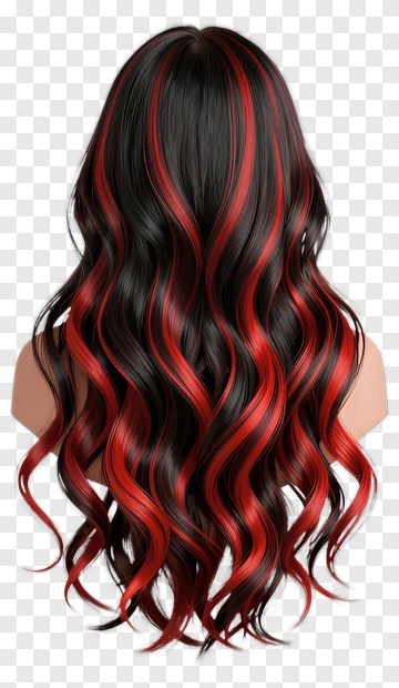 Long Wavy Hair With Red Streaks PNG