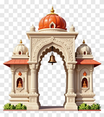 Temple Arch With Bell And Statues PNG
