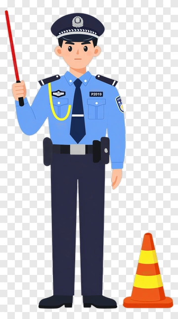 Traffic Police Officer Holding Red Baton PNG