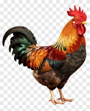 Rooster With Colorful Feathers PNG