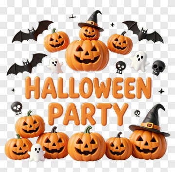 Halloween Party With Pumpkins And Ghosts PNG